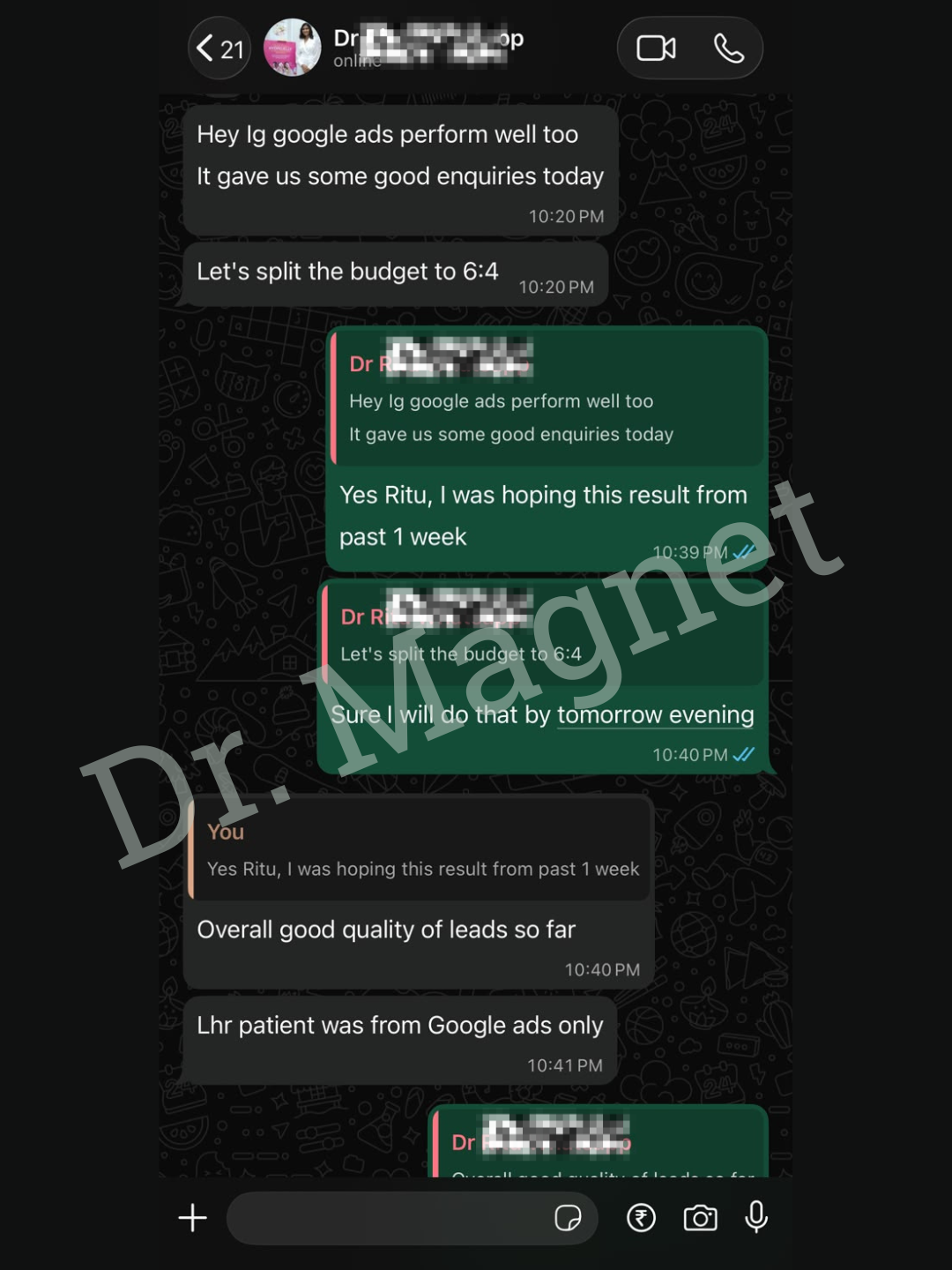 Client feedback — Google Ads enquiries and budget split discussion